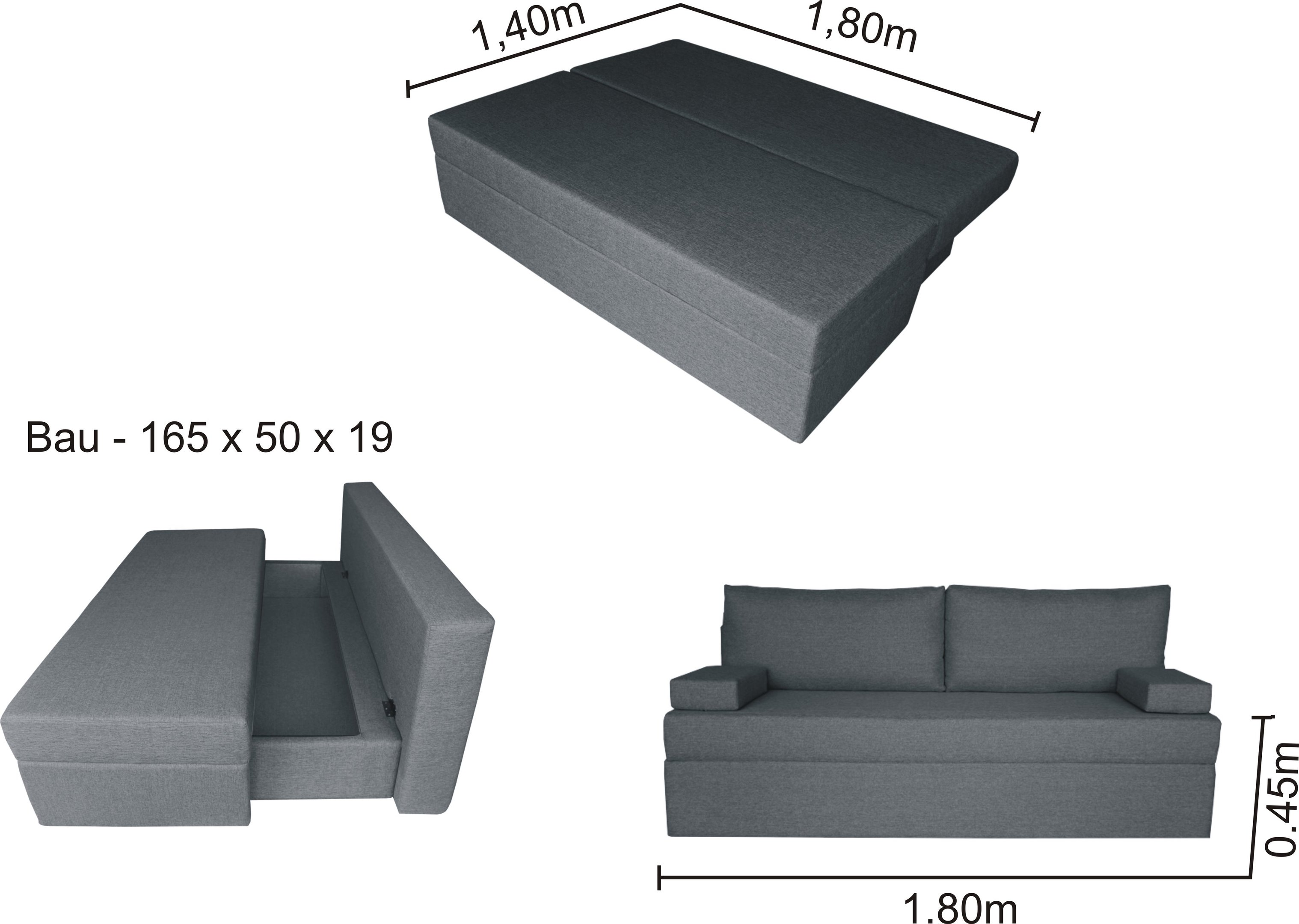 Sofá de 03 Lugares Life_MM Com Baú que se Transforma em Sofá Cama Resistente e Confortável em Linho - 7