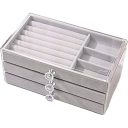 Porta Jóias Maleta Portátil Fechadura Luxo 3 Gavetas Veludo - 4