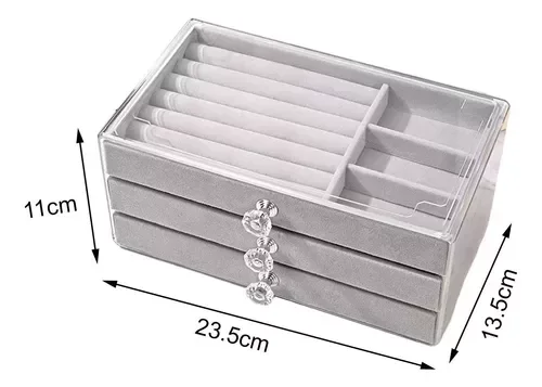 Porta Jóias Maleta Portátil Fechadura Luxo 3 Gavetas Veludo - 2