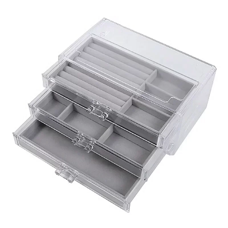 Porta Jóias Maleta Portátil Fechadura Luxo 3 Gavetas Veludo - 3