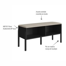 Sapateira Banco Estofada 93cm Pé Madeira Oslo Nero - 3