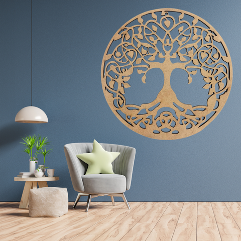 Mandala Arvore Vida - Mdf - Cru - Placa Parede - 30cm