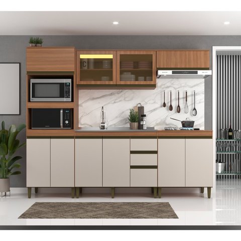 Cozinha Completa 5 Peças 10 Portas com Torre Quente e Vidro Reflecta Cecília