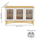 Ver imagem 4 de Balcão Buffet com 3 Portas de Vidro Canelado e 1 Gaveta Interna - Garapa com Portas Branco Laca