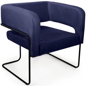 Poltrona Decorativa Scarlett Base Aço Preto Veludo Azul Marinho - Nexta Casa