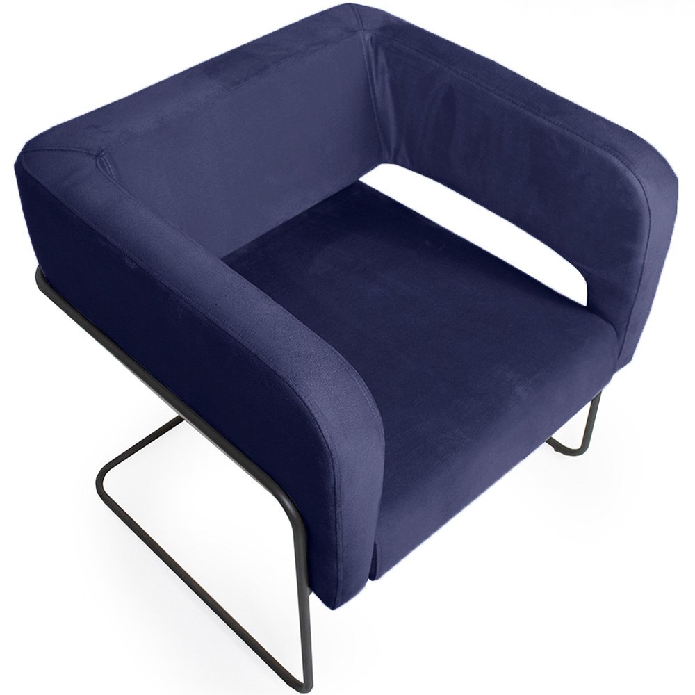 Poltrona Decorativa Scarlett Base Aço Preto Veludo Azul Marinho - CasaePoltrona - 2