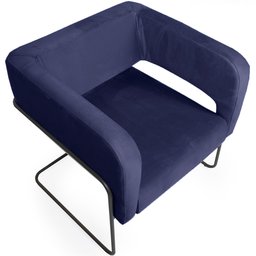 Poltrona Decorativa Scarlett Base Aço Preto Veludo Azul Marinho - Nexta Casa - 2