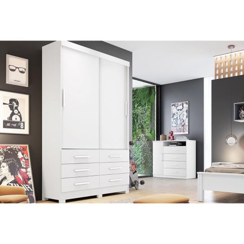 Guarda Roupa 2 Portas e 6 Gavetas Buriti/jequitibá Branco - Novo Horizonte