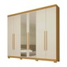 Guarda Roupa Casal com Espelho 6 Portas 4 Gavetas Núbia Nature/Off White 100% MDF - 1
