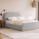 Ver imagem 2 de Cama Estofada Valentina 1.40m Casal Cabeceira Arredondada Estilo Minimalista Tecido Boucle Cinza