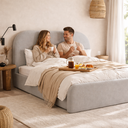 Ver imagem 3 de Cama Estofada Valentina 1.40m Casal Cabeceira Arredondada Estilo Minimalista Tecido Boucle Cinza