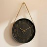 Relógio Parede Decorativo Redondo Preto com Corda Alça 30cm - 4