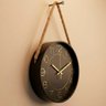 Relógio Parede Decorativo Redondo Preto com Corda Alça 30cm - 2