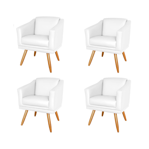 Kit 4 Poltronas Decorativa Valentina Sala Recepção Escritório Corino Branco