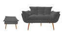 Ver imagem 1 de Kit Namoradeira +1 Puff Puf Decorativo Opala Suede Cinza Pés Madeira Mz Decor