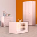 Ver imagem 1 de Conjunto Berço Mini Cama, Cômoda Sapateira e Guarda Roupa Rosa