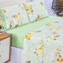 Ver imagem 2 de Jogo Cama Lençol Fiore Queen Estampado 180 Fios 100% Algodão com Babadinho 4 Peças Verde Floral