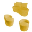 Ver imagem 2 de Kit Namoradeira + 2 Poltronas Yara Orgânica Couro Amarelo