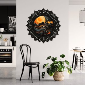 Mandala em Madeira, Impressão Uv - Sol da Meia Noite