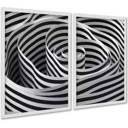 Kit 2 Quadros Decorativos Espiral Listras Branco Preto 33x24cm:moldura Preta - 2 Kit 2 Quadros Decorativos Espiral Listras Branco Preto 33x24cm:moldura Preta - 2