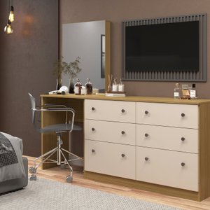 Cômoda Penteadeira 6 Gavetas e Espelho Maite Yescasa