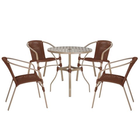 04 Cadeiras Floripa e Mesa Roma 80cm Fendi e Corda Nautica Trama Original