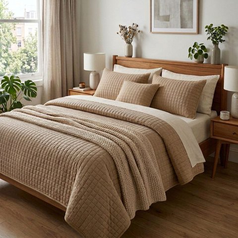 Colcha Cobre Leito Casal Dupla Face Matelado Mosaico 150 Fios Micro Percal 3 Peças Casa Dona