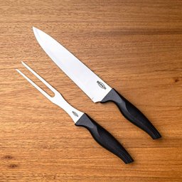 Kit Brinox para Churrasco com Faca e Garfo Trincante Lâmina de Aço Inoxidável Polido 2 Peças - 2