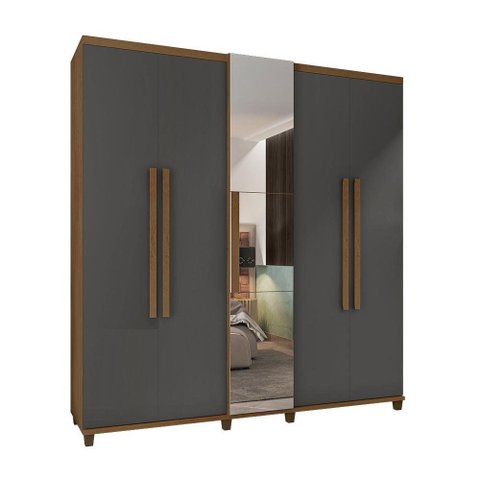 Guarda Roupa Villa Aurea 5 Portas com Espelho Grafite Cinza