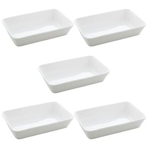 Kit 5 Travessas Assadeiras de Porcelana Branca 1,5l Refratários 30x20cm Buffet Restaurante