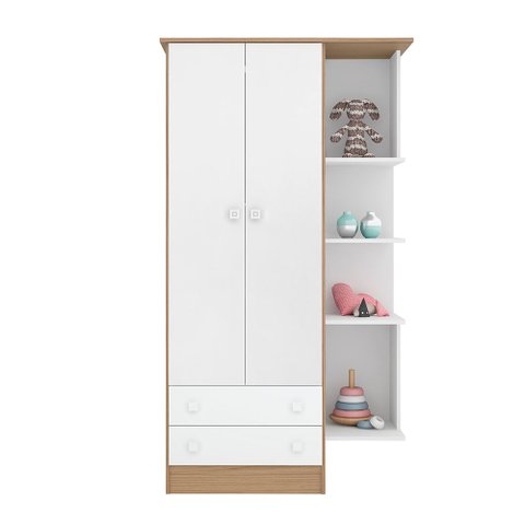 Guarda Roupa Infantil Pirulito 2 Portas C/ 2 Gavetas + Nicho Carvalho/branco