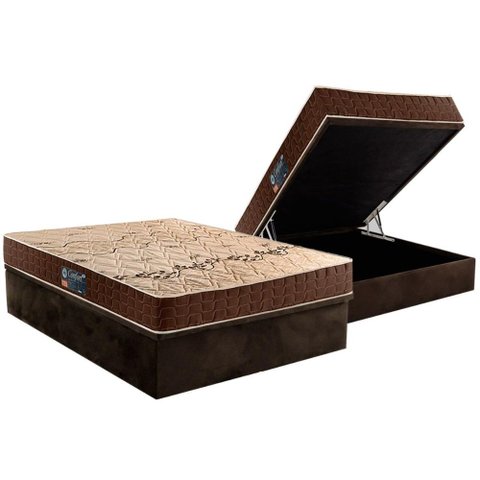 Conjunto Box Baú Casal: Colchão Espuma Anjos D28 Confort Double Face + Base Crc Suede Brown(