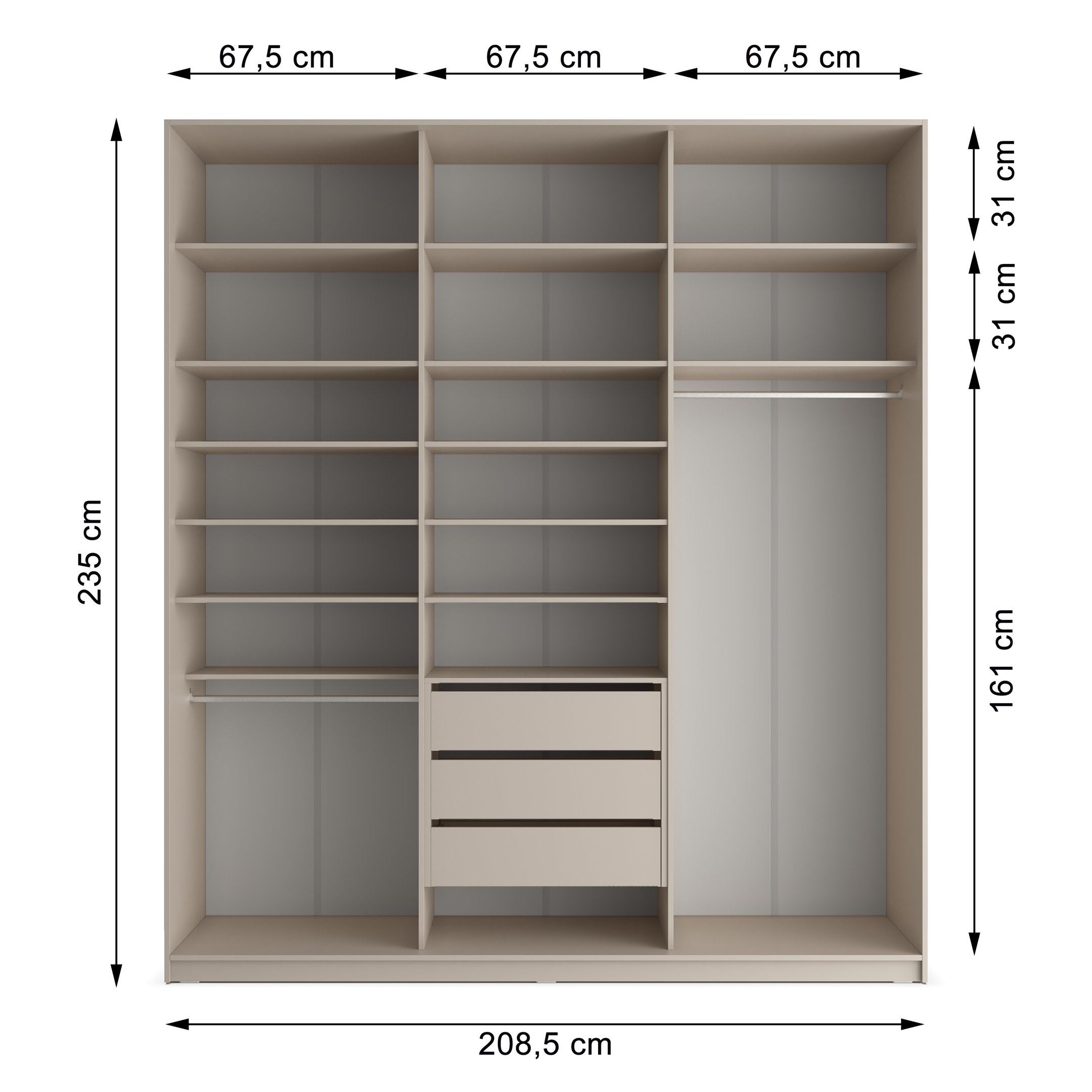 Closet Casal 100% MDF BP 3 Vaos 3 Gavetas Sion - 3