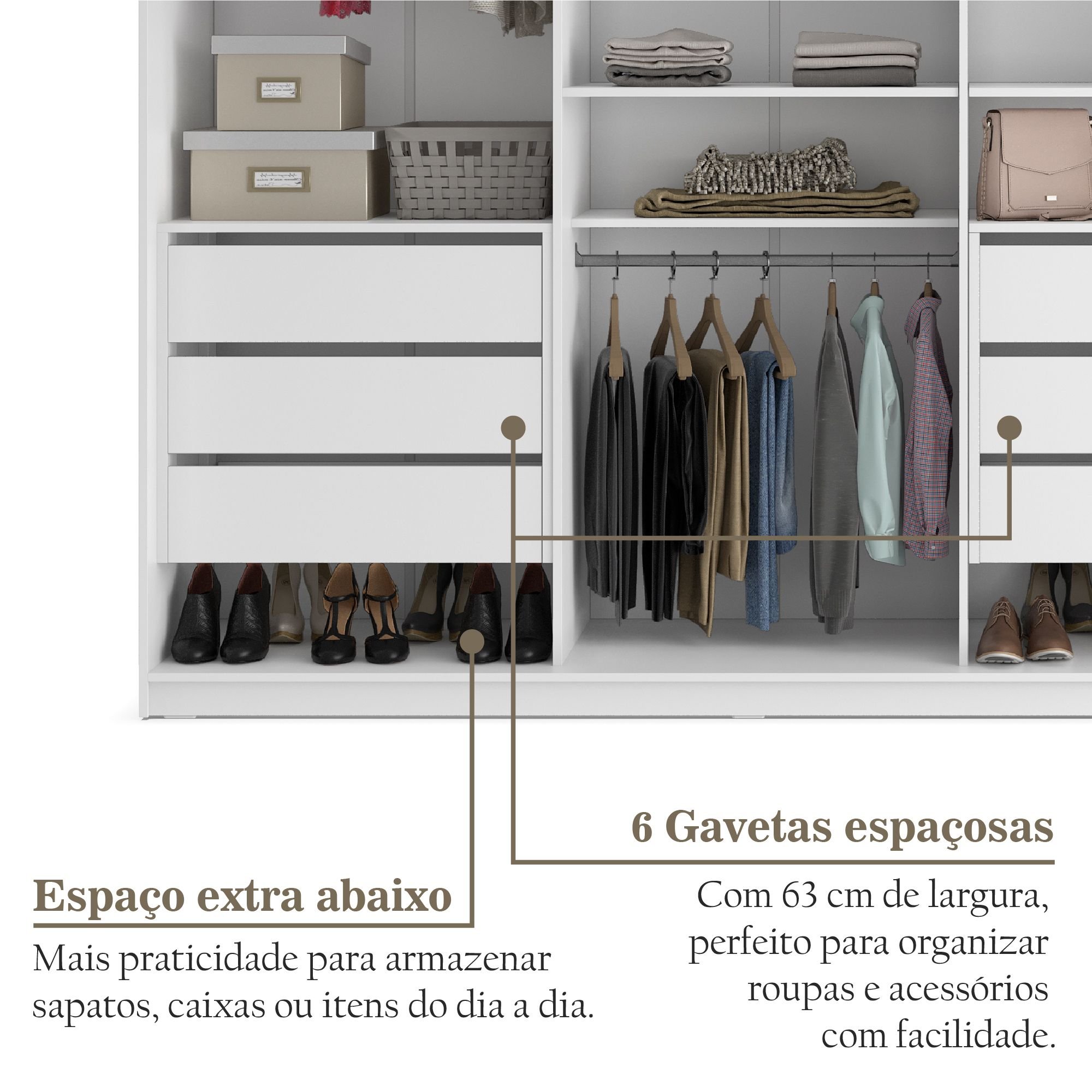Closet Casal 100% MDF BP 4 Vaos 6 Gavetas Sion - 11