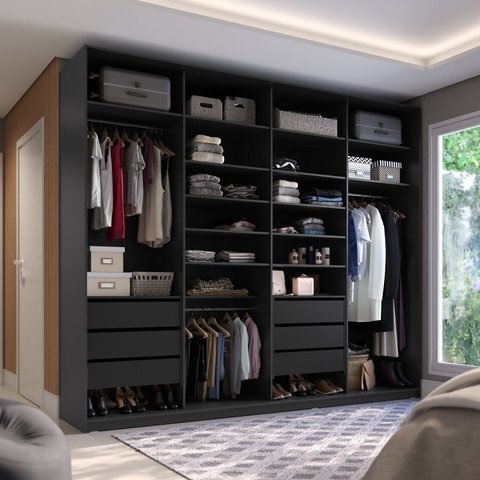 Closet Casal 100% MDF BP 277cm 6 Gavetas Sion Preto