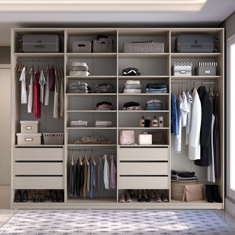 Closet Casal 100% MDF BP 277cm 6 Gavetas Sion Bege