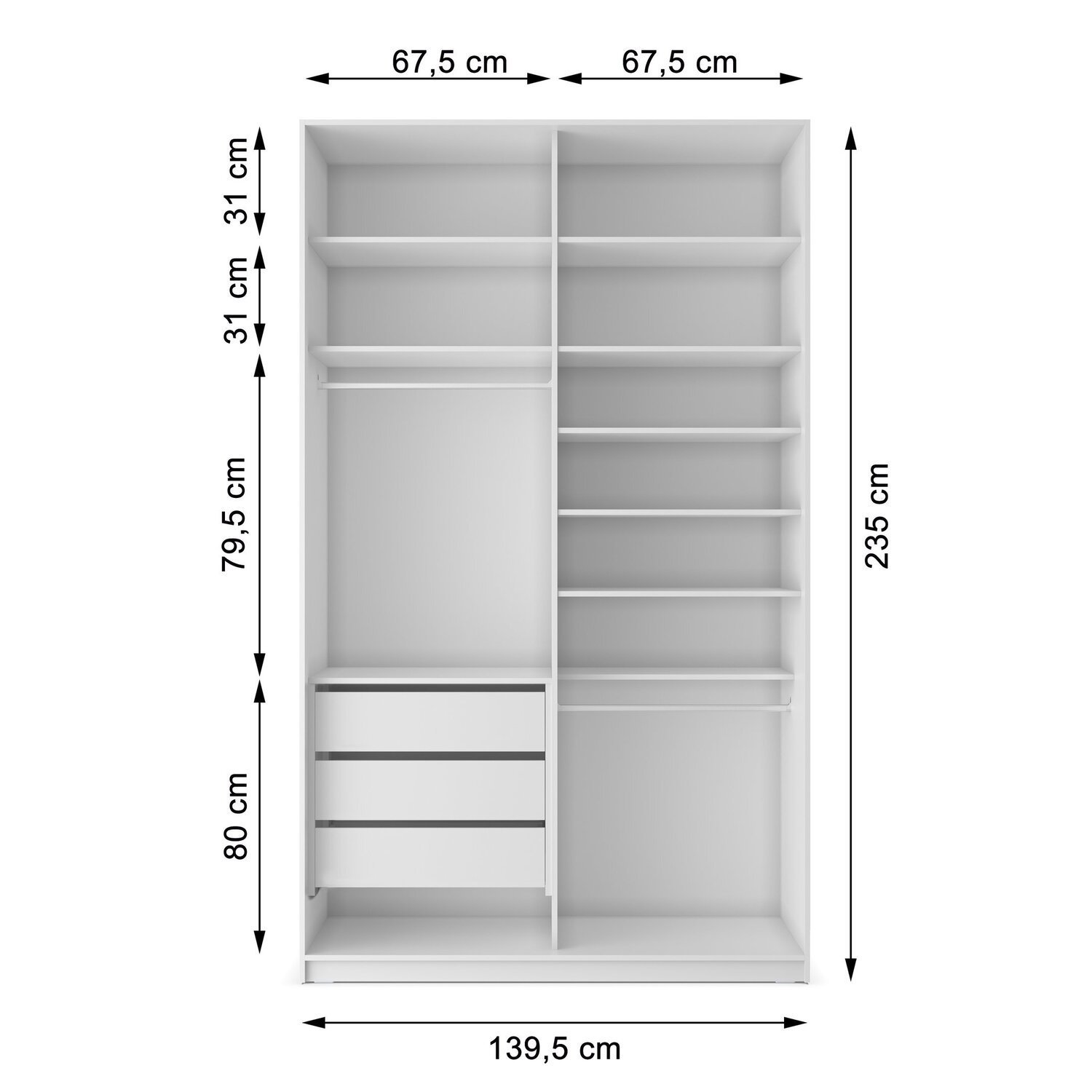 Closet Solteiro em Bp 2 Vaos sem Portas 3 Gavetas Sion - 4