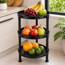 Ver imagem 2 de Organizador Multiuso Preto com 3 Prateleiras Plastica Vazada Fruteira Estante para Cozinha Lavanderi