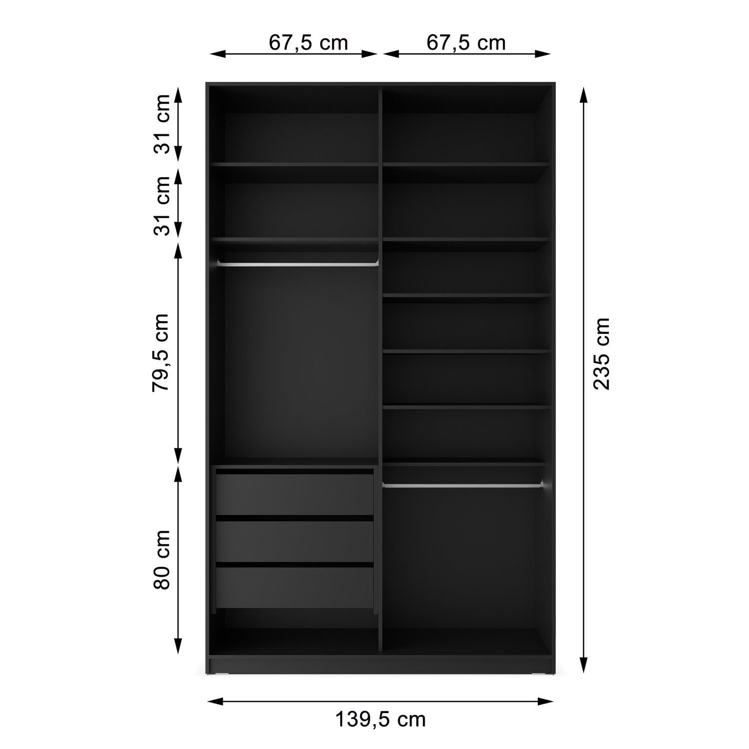 Closet Solteiro 100% MDF BP 2 Vaos 3 Gavetas Sion - 4