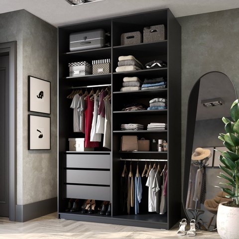 Closet Solteiro 100% MDF BP 139,5cm 3 Gavetas Sion Preto