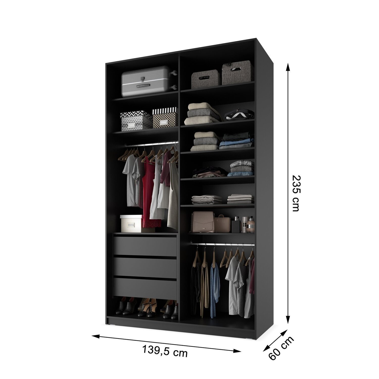 Closet Solteiro 100% MDF BP 2 Vaos 3 Gavetas Sion - 3