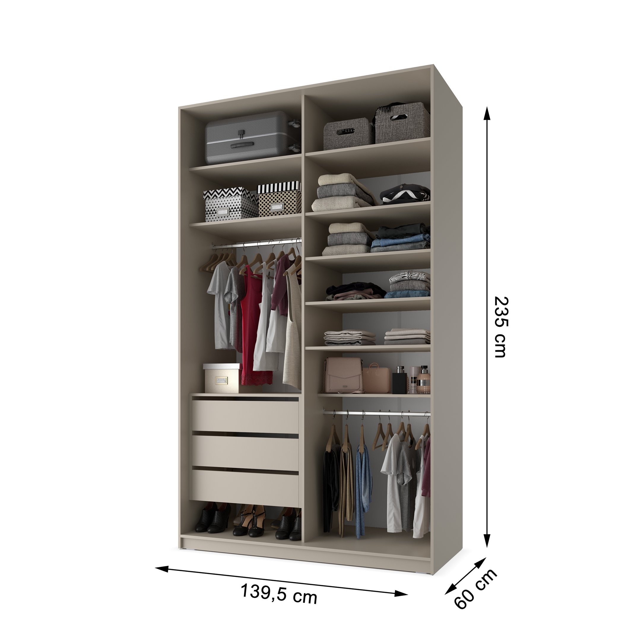 Closet Solteiro 100% MDF BP 2 Vaos 3 Gavetas Sion - 4