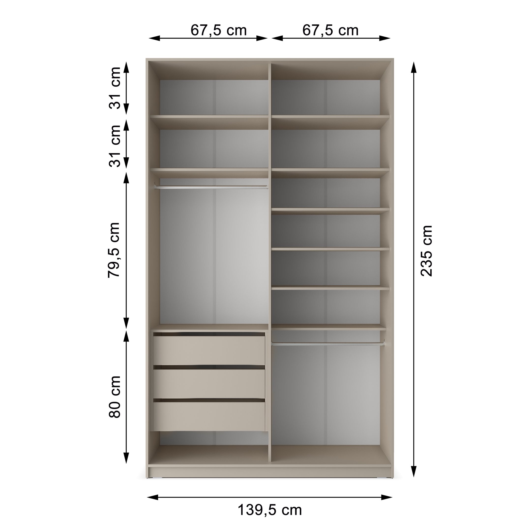 Closet Solteiro 100% MDF BP 2 Vaos 3 Gavetas Sion - 3