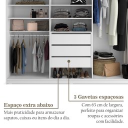 Closet Casal 100% MDF BP 208,5cm 3 Gavetas Sion - 11 Closet Casal 100% MDF BP 208,5cm 3 Gavetas Sion - 11