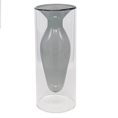 Vaso de Vidro Duplo Transparente e Cinza
