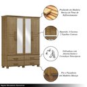 Ver imagem 3 de Guarda Roupa Bipartido 4 Portas Madeira Maciça Naipe 4 Gavetas Freijó - G74 - Gran Belo