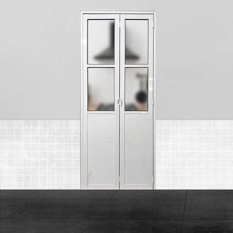 Porta Camarão Lambril com Vidro 210 x 70cm Linha 25 Abertura Esquerda Branco Esquadrias Bergamo