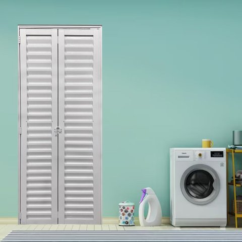 Porta Camarão Palheta de Alumínio 210 x 90cm Linha 25 Abertura Direita Branco Esquadrias Bergamo
