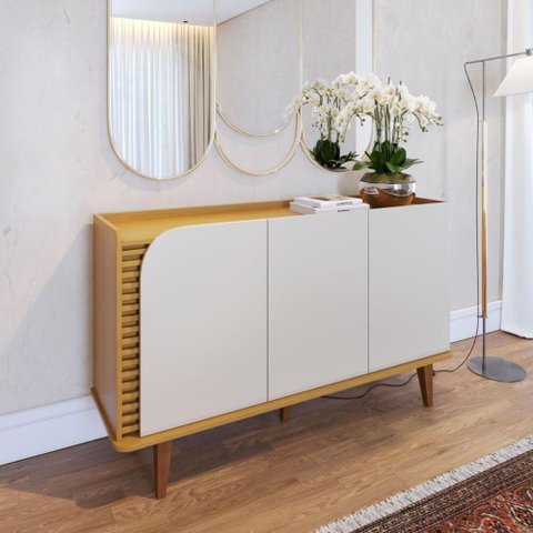 Aparador Buffet Moderno 3 Portas MDF-MDP 136cm Amadeirado Multimóveis