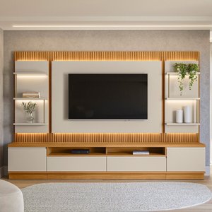 Rack com Painel para TV até 70 Polegadas com Ripado e LED 297cm São Paulo